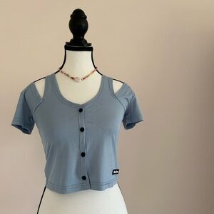 SinaGom Light Blue Y2K Convertible Crop Top